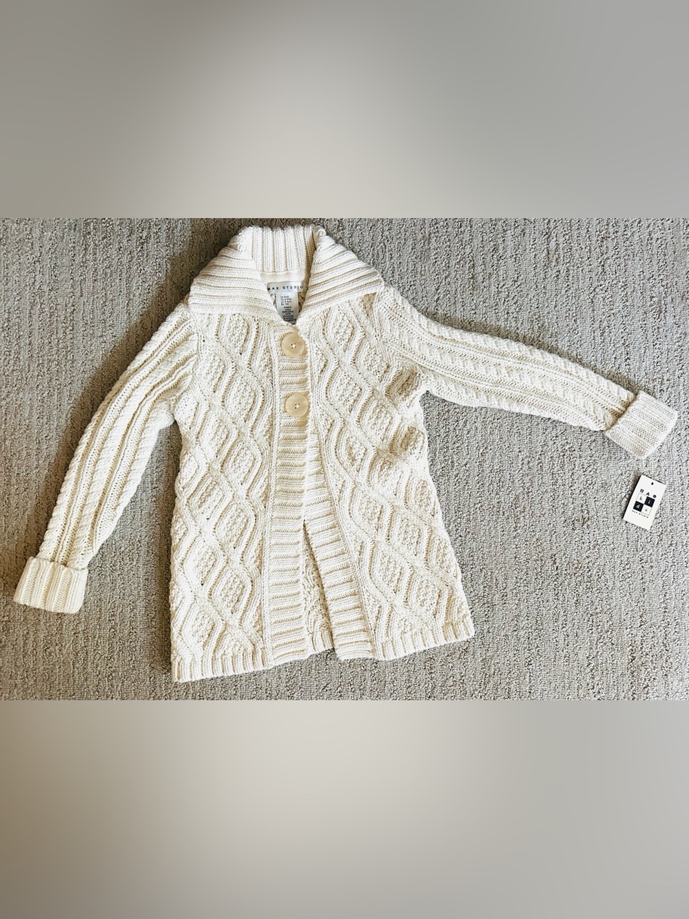 Max Studio Cream Cable Knit Sweater Coat